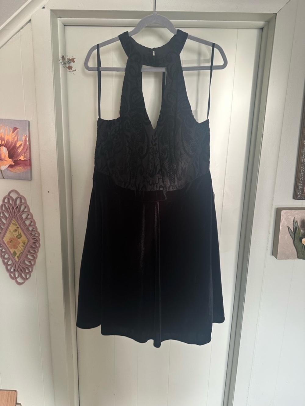 B. Smart Black Velvet Dress with Halter Neck